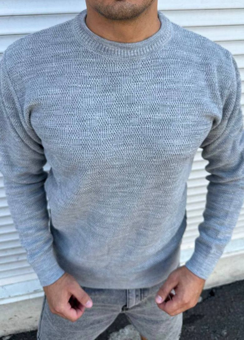 Серый зимний мужской однотонный свитер No Brand