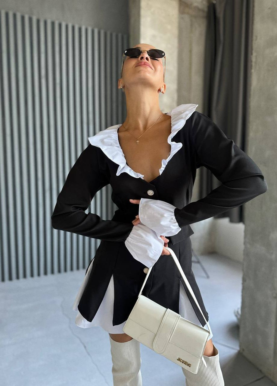 Черно-белое женское платье костюмный креп No Brand