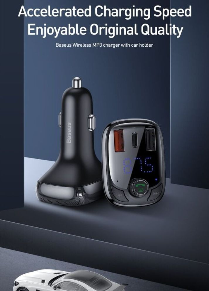 Автомобільний зарядний пристрій FM-модулятор type-s Bluetooth MP3 charger with car black (CCTM-B01) Baseus (260736159)