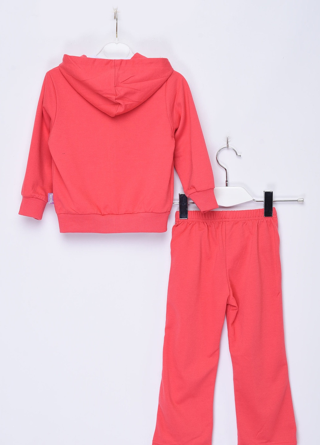 Коралловый демисезонный спортивный костюм 3-ка детский для девочки с капюшоном кораллового цвета Let's Shop