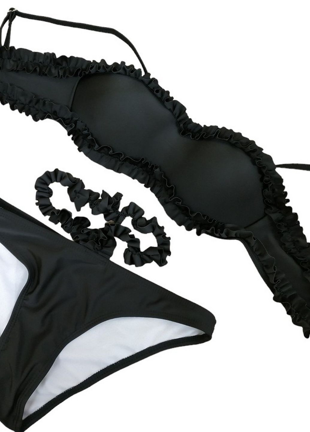 Черный летний купальник с рюшами плавки с декоративной резинкой женский раздельный стильный красивый раздельный No Brand 6410