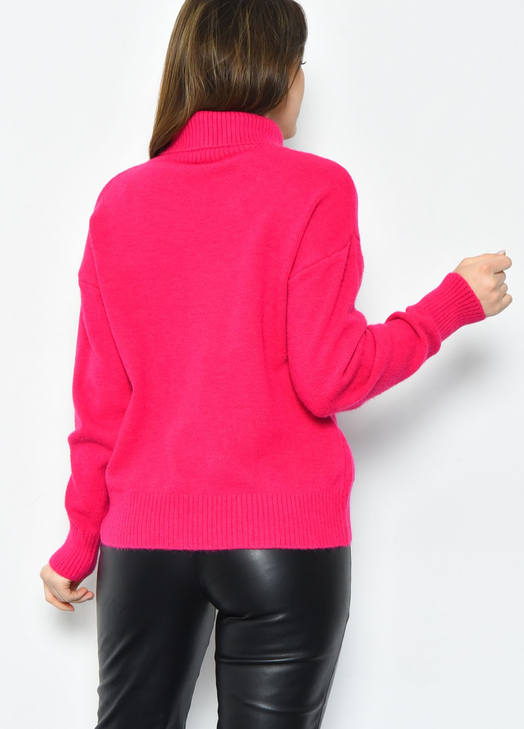 Малиновый зимний свитер женский акриловый малинового цвета пуловер Let's Shop