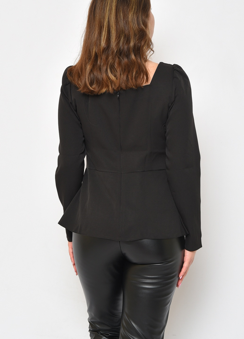 Черная демисезонная блуза женская черного цвета размер 46 с баской Let's Shop