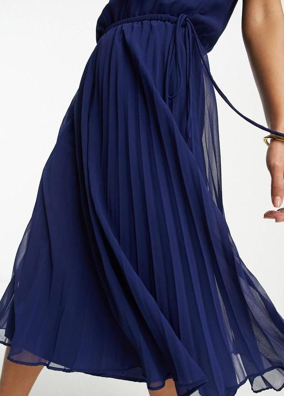 Синя темно-синя сукня міді зі складками та куліскою на талії design Asos