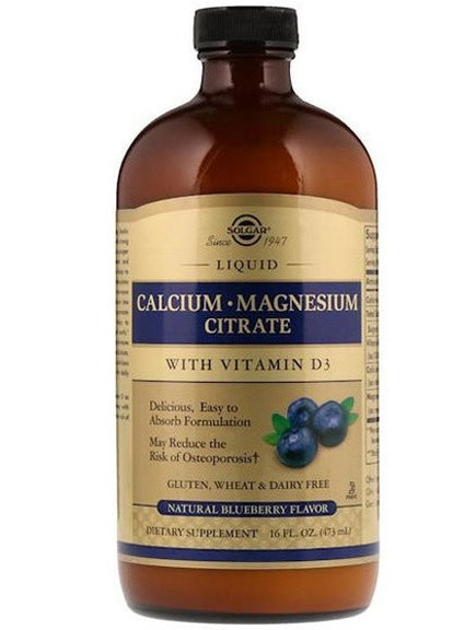 Calcium Magnesium Citrate with Vitamin D3 Liquid 16 fl oz 473 ml Natural Blueberry Flavor Solgar (256725132)