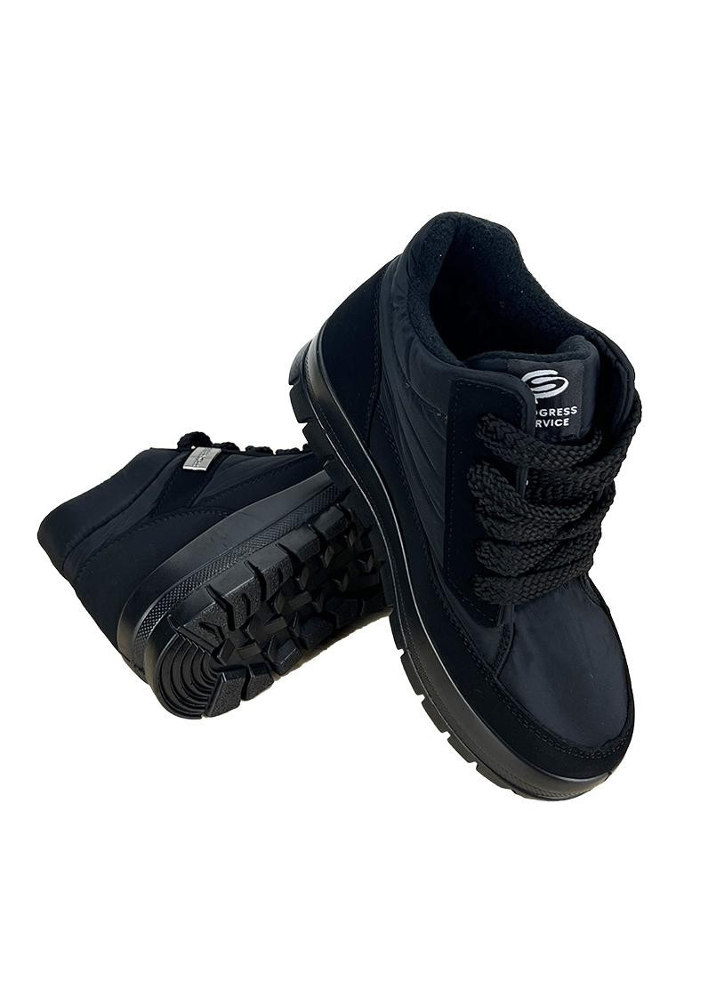 Черные дутики женские короткие ботинки progres черные на шнуровке 14505-10 Sanlin