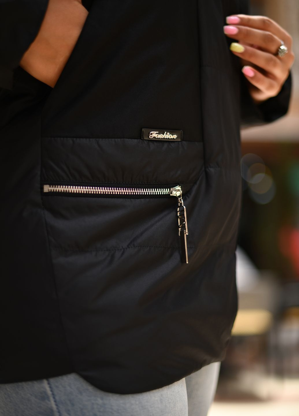 Черная демисезонная женская удлиненная куртка 053208 Visdeer