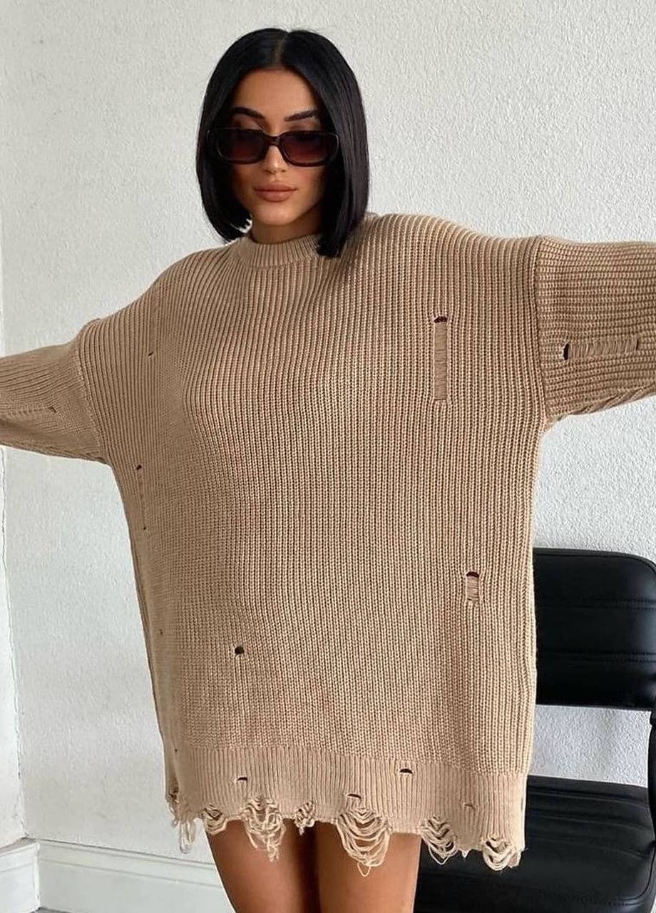 Бежевый женский свитер-туника вязка No Brand