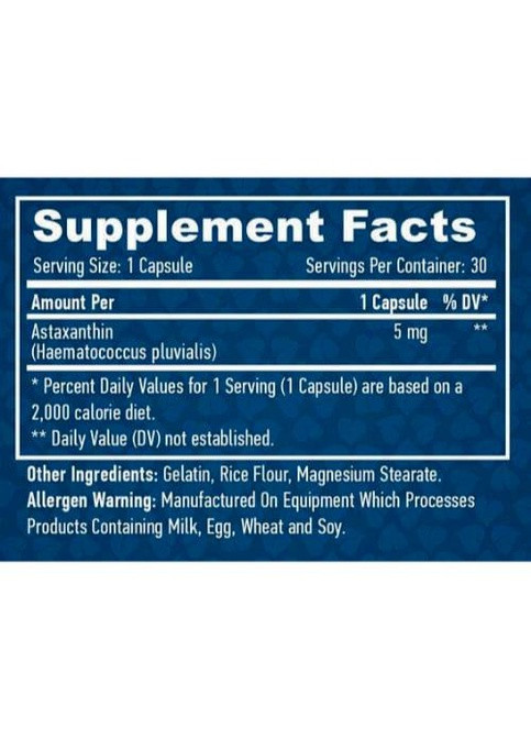 Astaxanthin 5 mg 30 Caps Haya Labs (259967122)