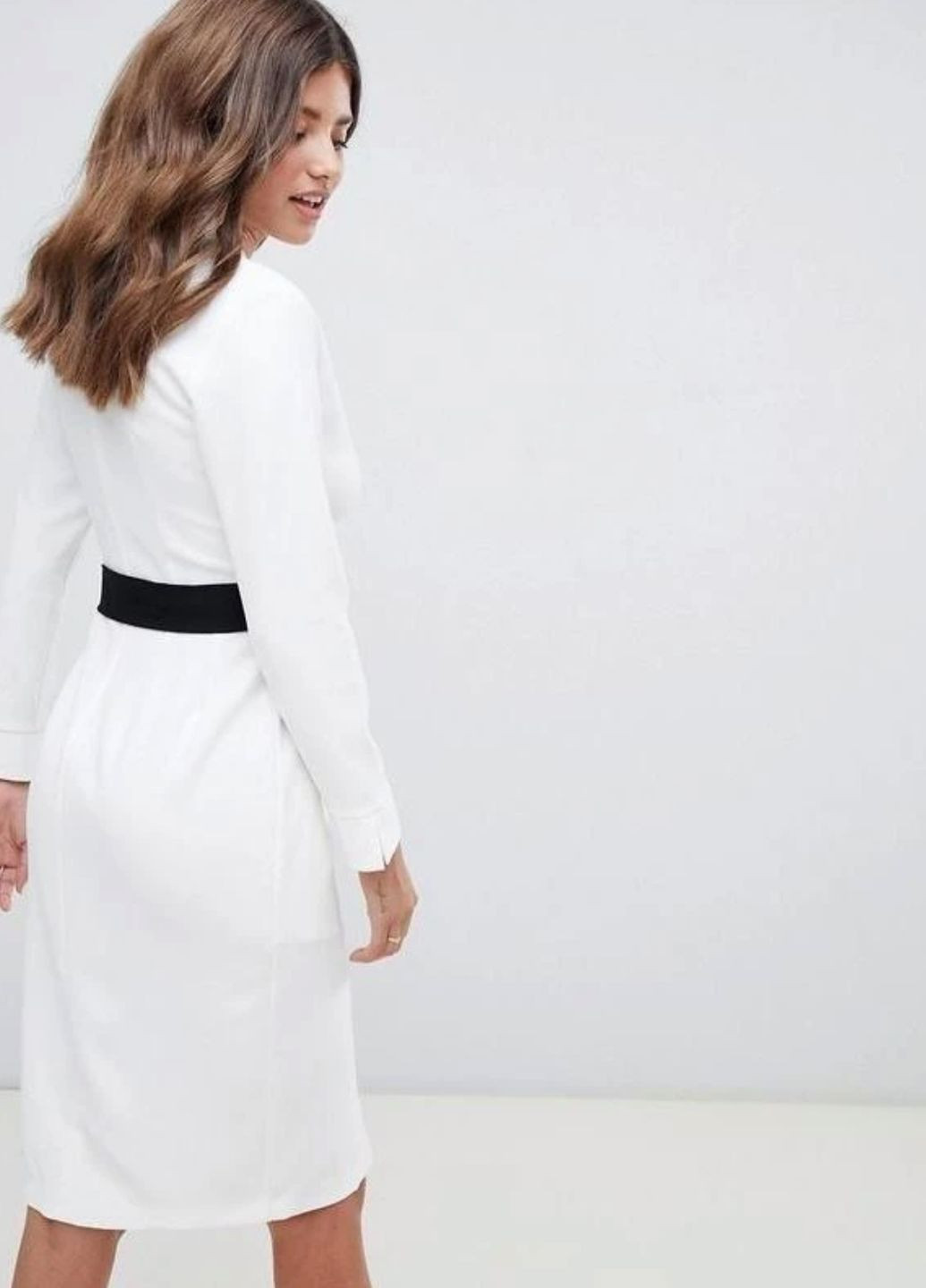 Белое белый платье пиджак с атласным контрастным поясом closet london Asos