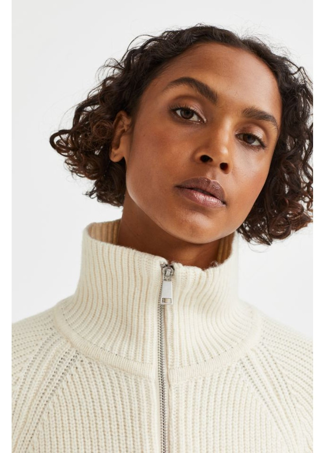 Молочный демисезонный женский свитер на молнии н&м (10048) xl молочный H&M