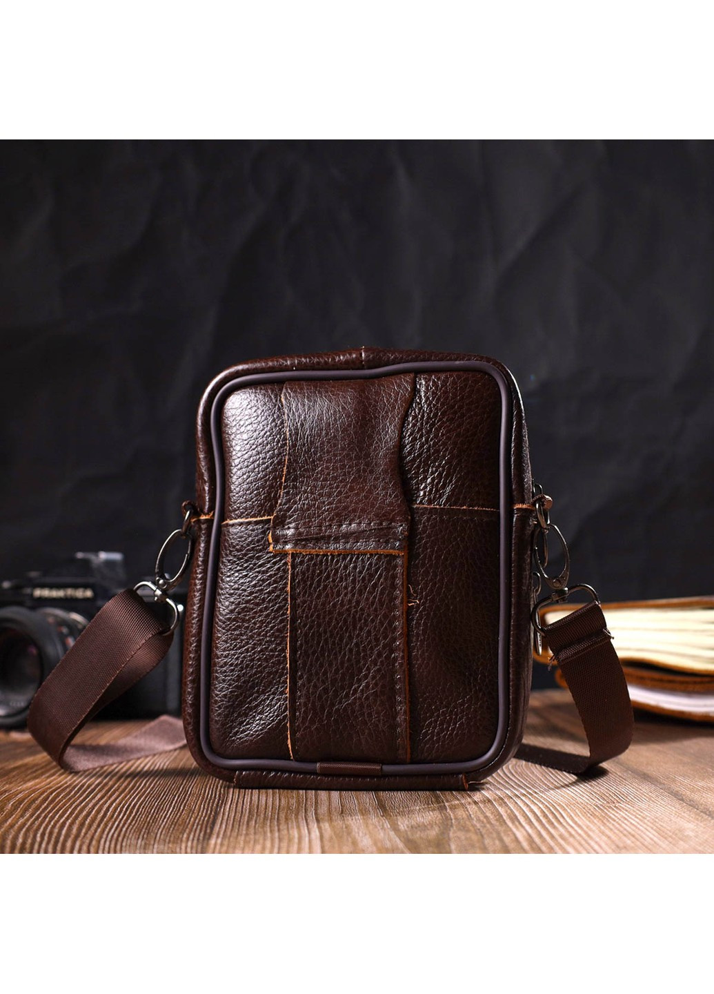 Компактна сумка чоловіча на пояс із натуральної шкіри 21484 Коричнева Vintage (260360815)