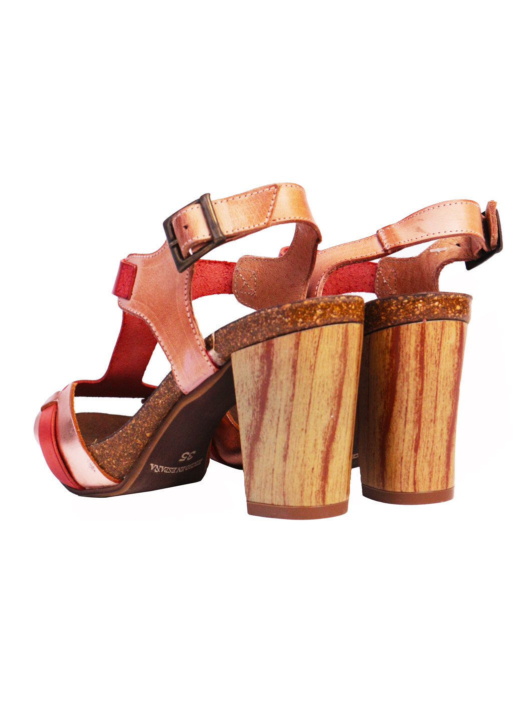 Комбинированные босоножки летние женские натуральная кожа на широком каблуке 36 кораллово-бронзовые a&d Lidl