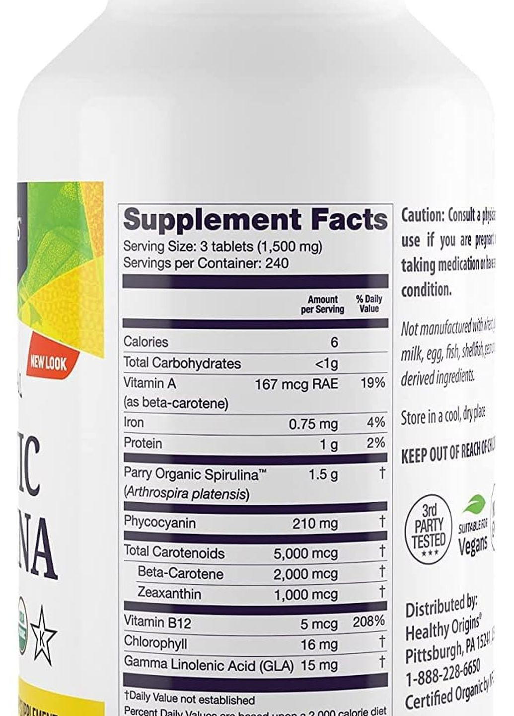 Спирулина Spirulina Organic 500 mg 720 Tabs Healthy Origins (266635374)
