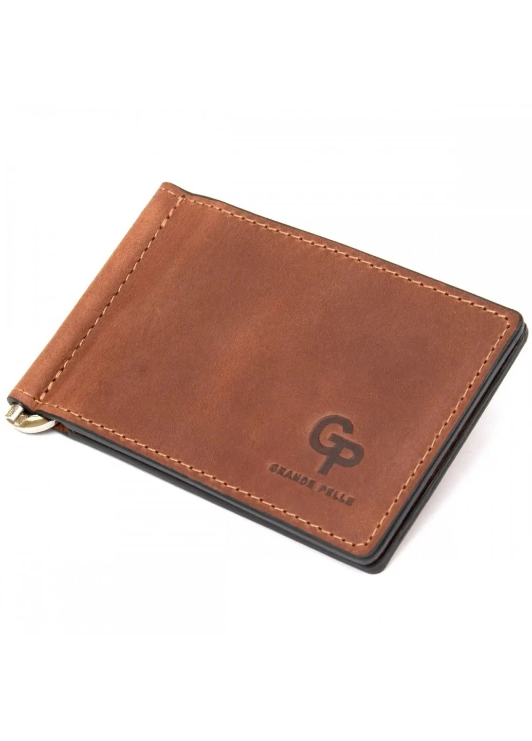 Шкіряний затиск для купюр 11477 Коричневий Grande Pelle (262524137)