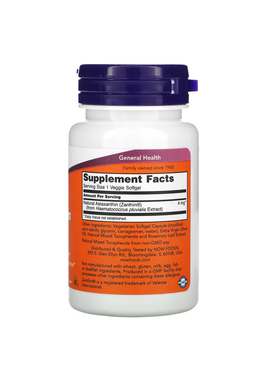 Астаксантин Astaxanthin 4 мг - 60 софтгель Now Foods (270016095)