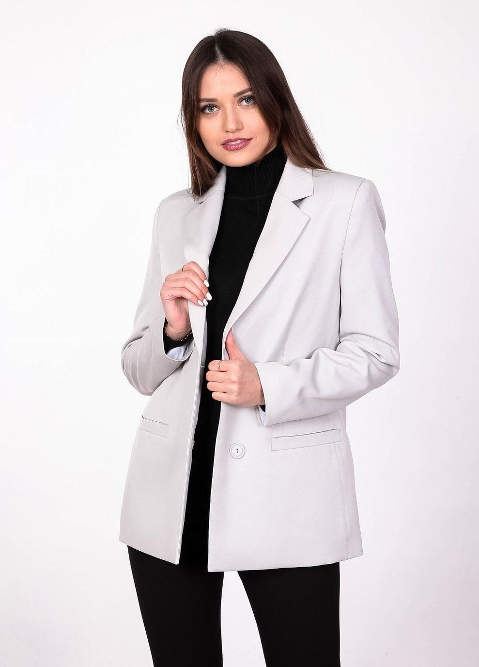 Піджак подовжений жіночий 029 костюмний креп сірий Актуаль (272111387)
