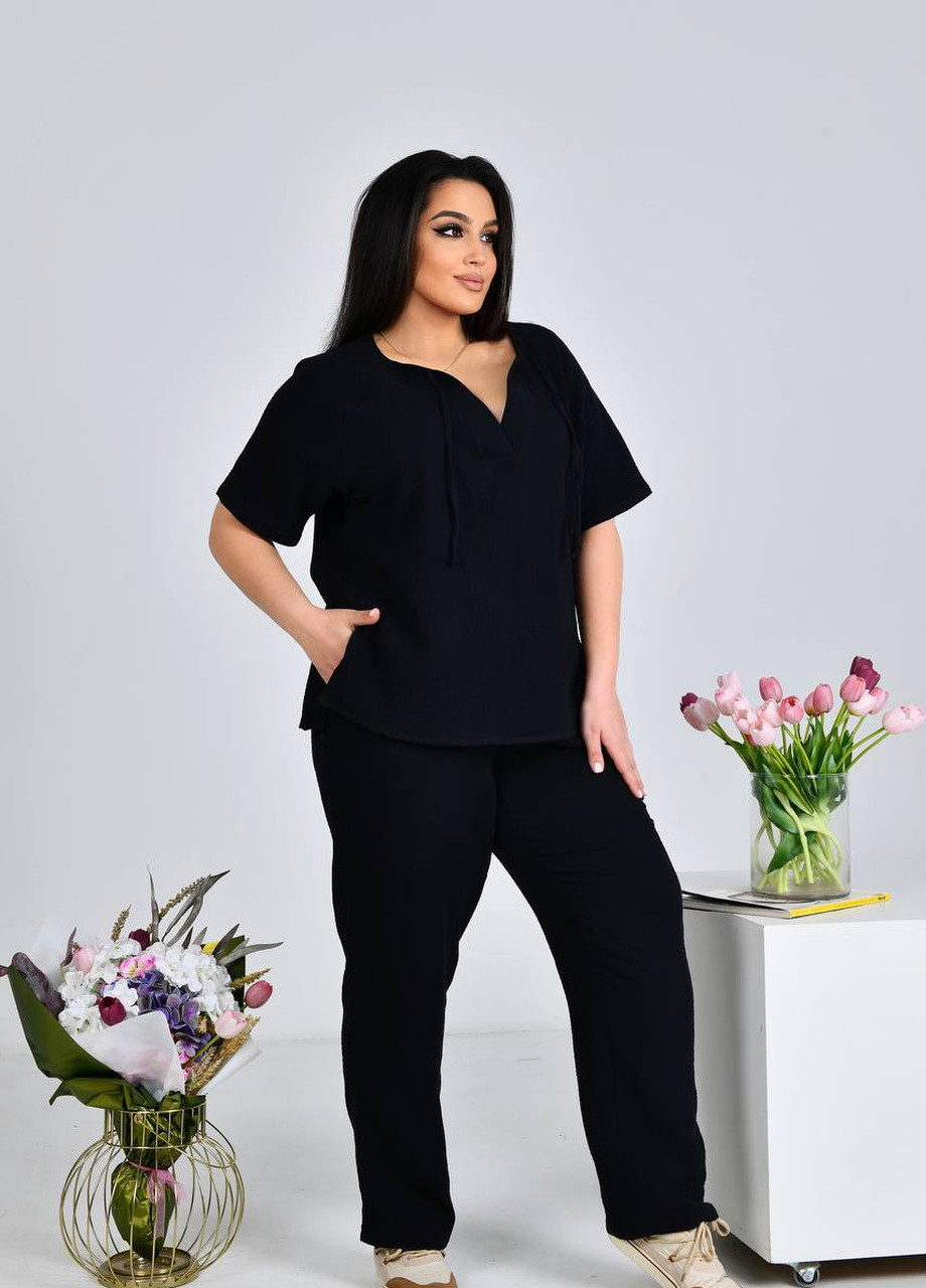 Жіночий костюм-двійка колір чорний р.50/52 434435 New Trend (259061600)