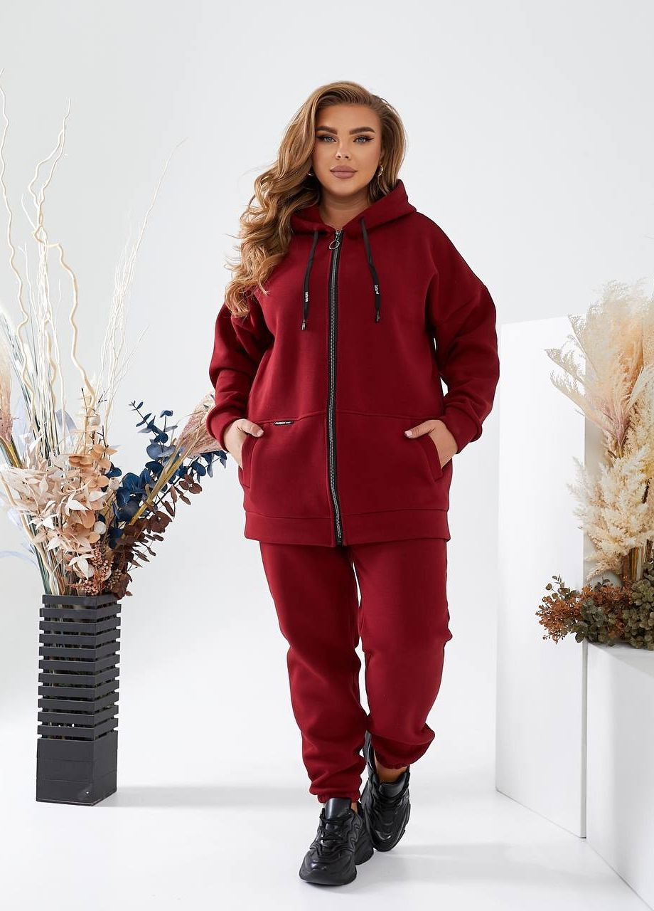 Жіночий теплий спортивний костюм колір вишневий р.48/50 444316 New Trend (266423937)