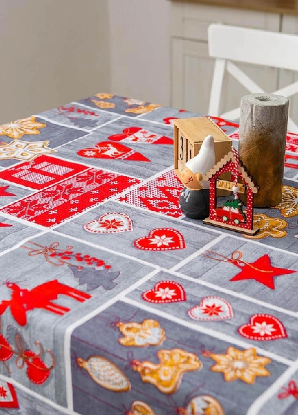 Новогодняя праздничная льняная хлопковая скатерть накидка на обеденный стол с узором 150х220 cм (475706-Prob) Чудеса Unbranded (270090516)