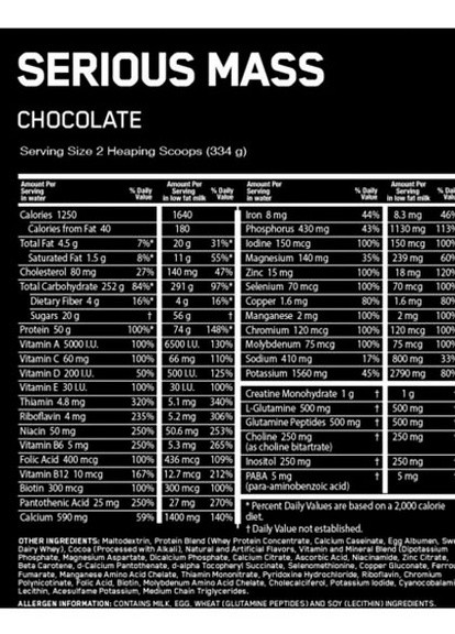 Serious Mass 5455 g /16 servings/ Chocolate Optimum Nutrition (256777567)