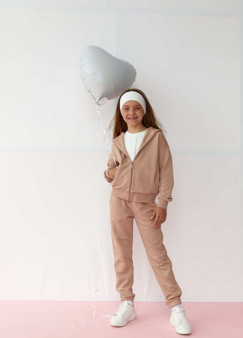 Детский костюм худи и джогеры для девочки цвет мокко р.128 438615 New Trend (260491711)