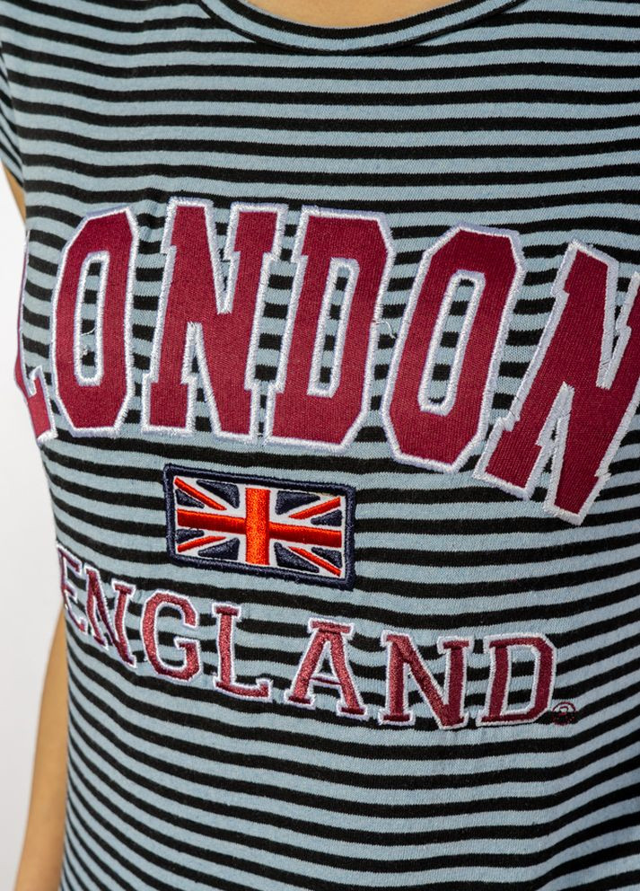 Футболка женская в полоску с принтом (Черно-голубой) Time of Style - (261922675)