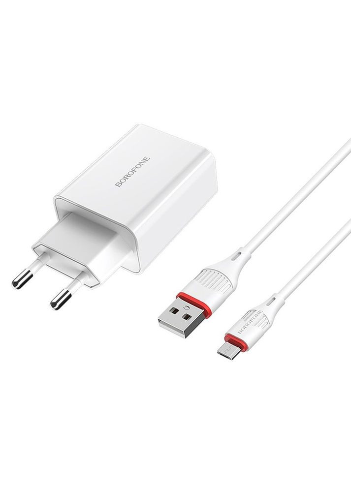 Мережевий зарядний пристрій BA21A USB QC білий + кабель USB to MicroUSB колір білий ЦБ-00220485 Borofone (262290085)