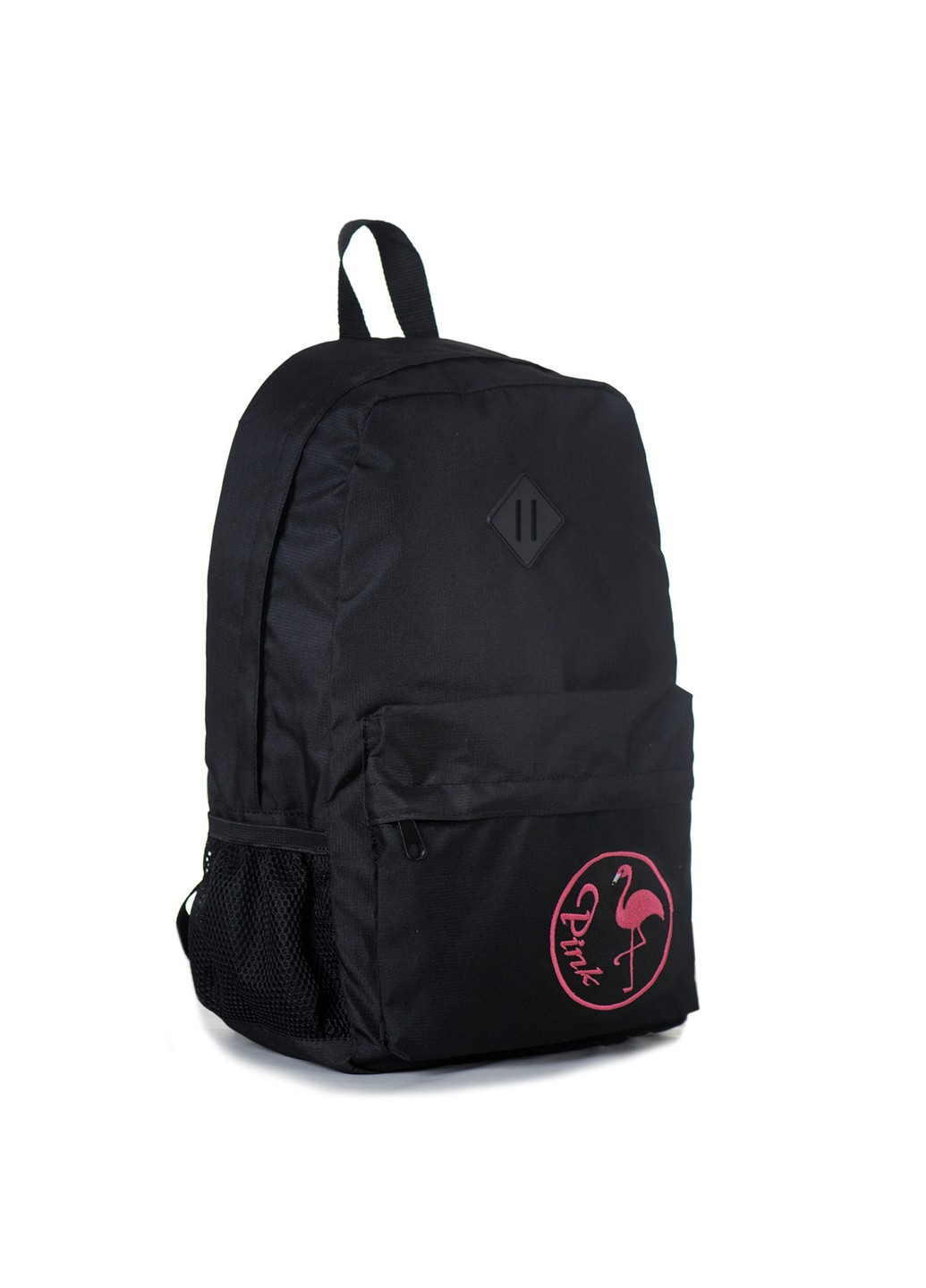 Городской повседневный женский рюкзак черного цвета с розовой надписью и фламинго No Brand (258591384)