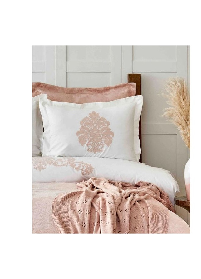 Набор постельное белье с покрывалом + плед - Adrienne pudra пудра евро (10) Karaca Home (258186373)