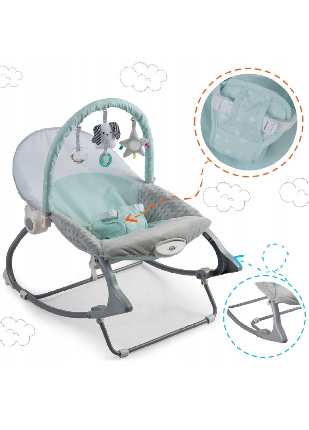 Детское кресло качалка качеля шезлонгмногофункциональное для детей малышей с вибрацией 62х48 см (475199-Prob) Светло-зеленое Unbranded (263131997)