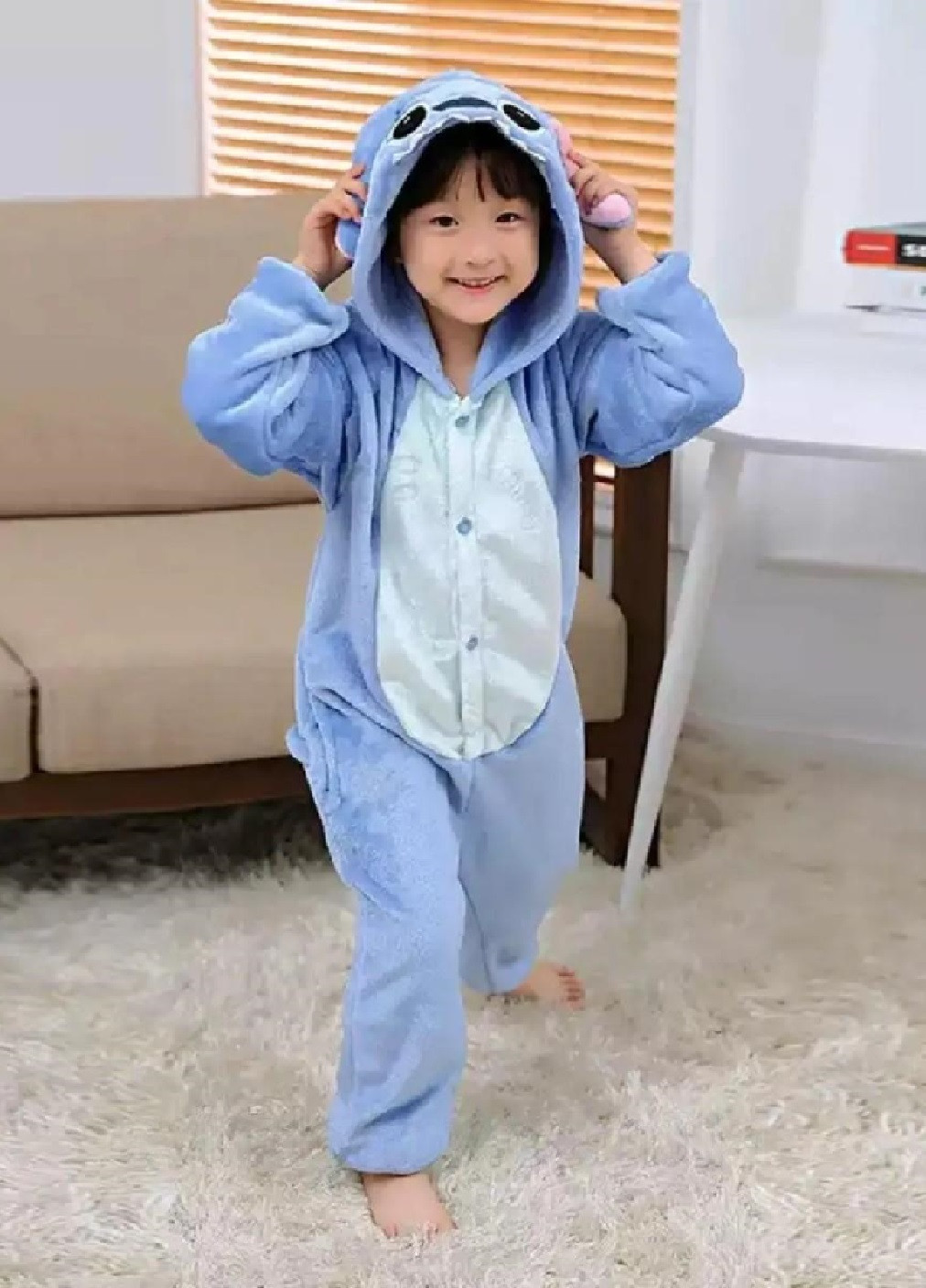 Кигуруми пижама костюм махровый на кнопках с капюшоном для детей девочек мальчиков 130 размер (475868-Prob) Стич голубой Unbranded (272805299)