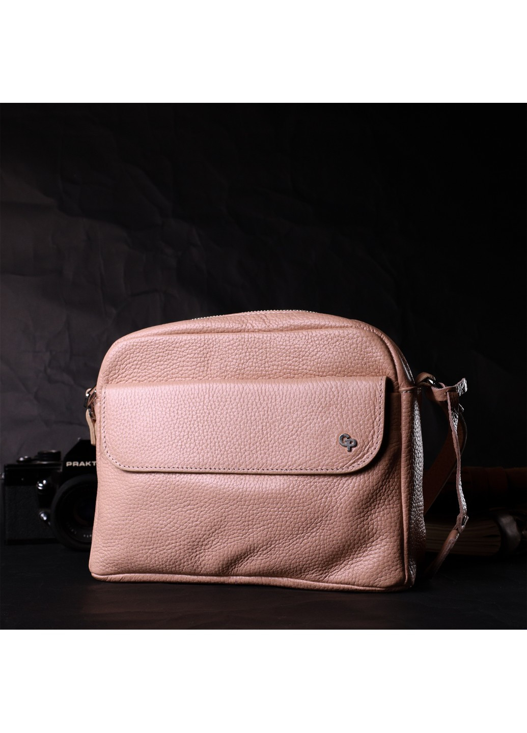 Красива сумка жіноча крос-боді з натуральної шкіри 11694 Пудровий Grande Pelle (267927719)