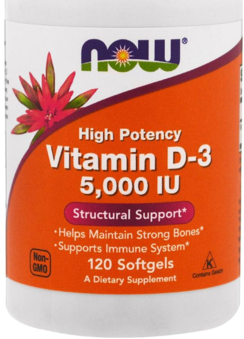 Витамин D-3 Vitamin D-3 5000 IU 120 softgels Now (256999981)