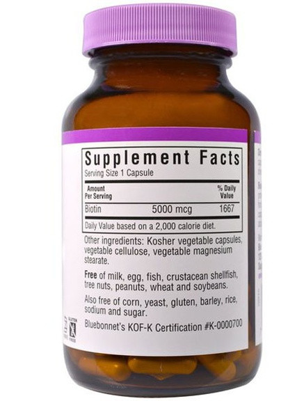 Biotin 5000 mcg 120 Veg Caps BLB0448 Bluebonnet Nutrition (257342579)