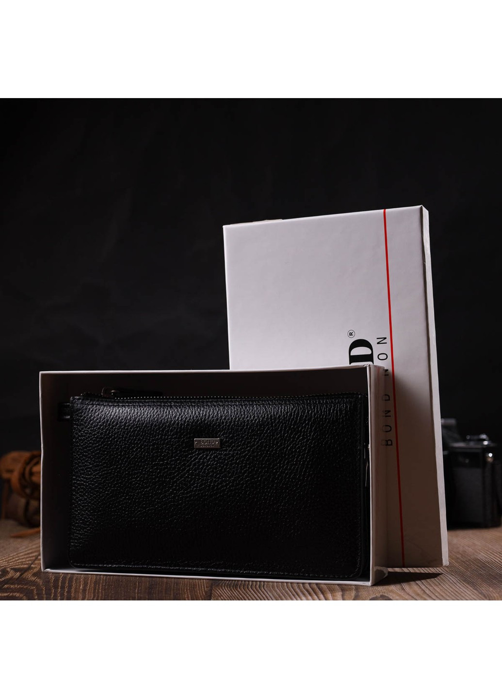 Цікавий клатч на два відділення з натуральної шкіри флотар 22047 Чорний Bond (262157971)