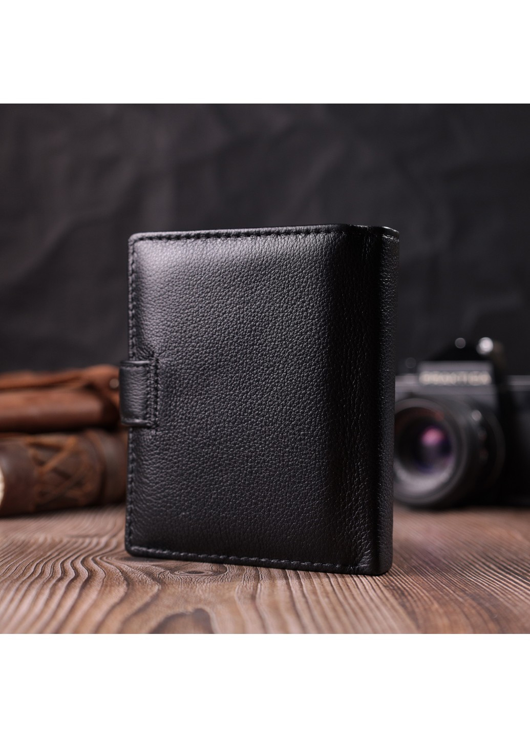Вертикальний гаманець із блоком під документи з натуральної шкіри 22479 Чорний st leather (277980415)