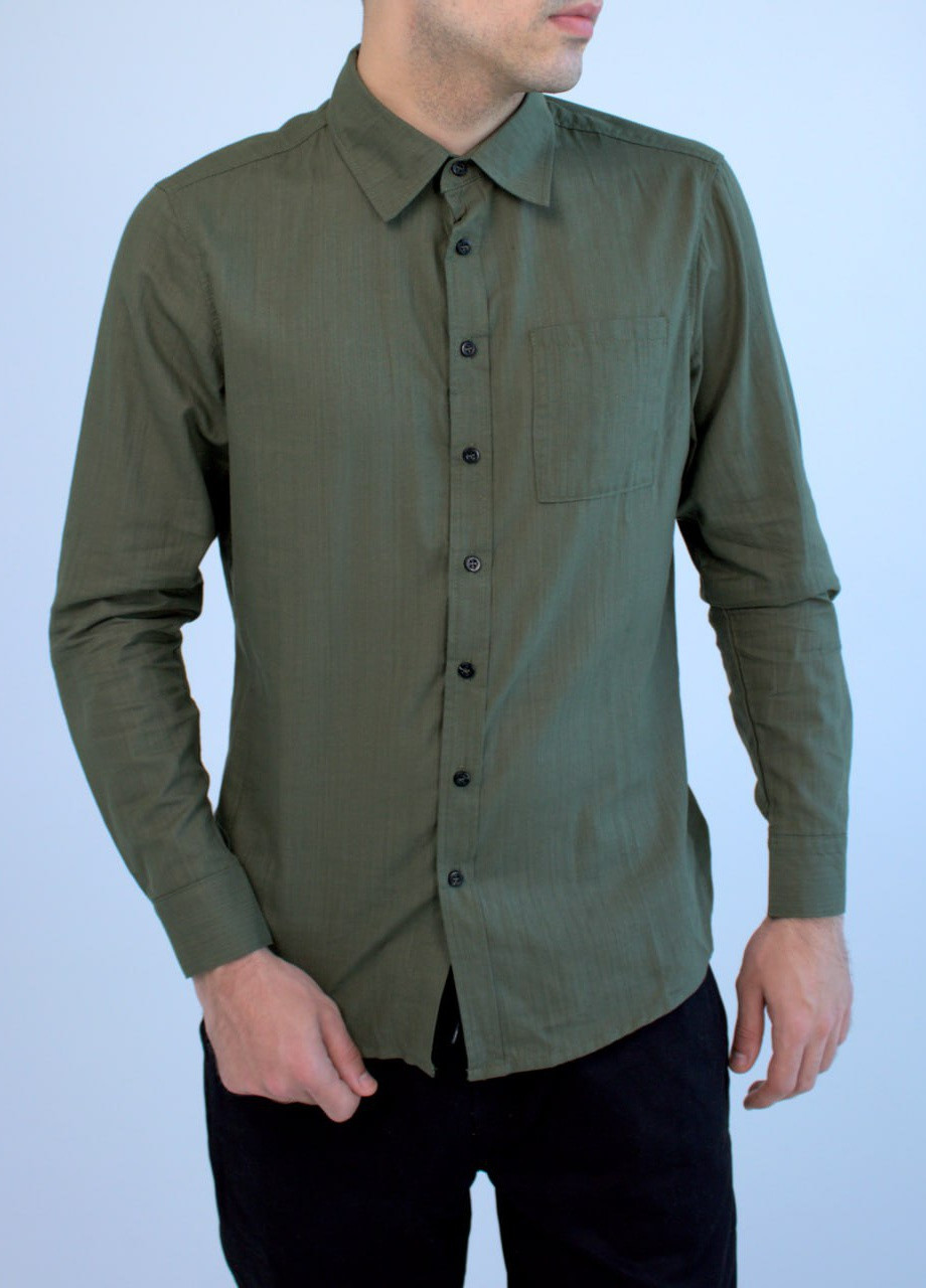 Оливковковая (хаки) классическая рубашка однотонная Vakko