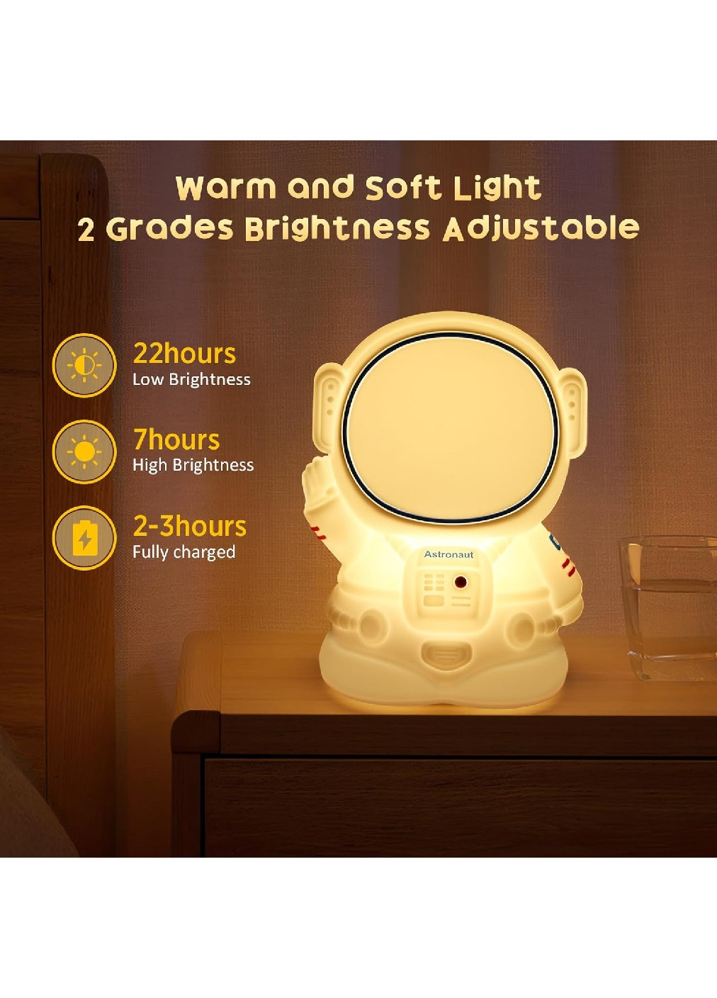 Детский силиконовый светильник ночник лампа игрушка на аккумуляторе 1200 мАч 7 цветов (475686-Prob) Космонавт белый Unbranded (269993129)