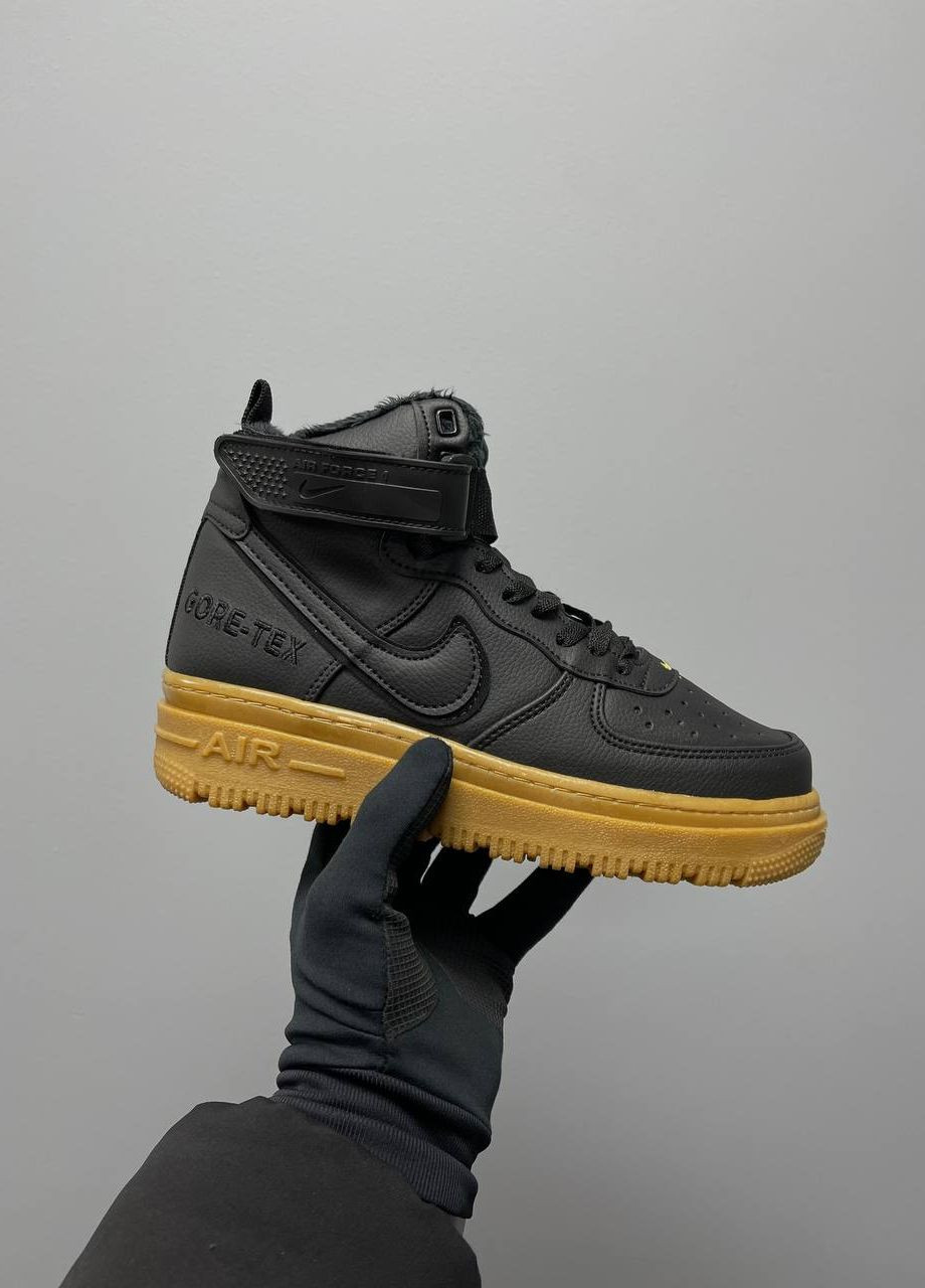 Чорні кросівки чоловічі 1 gore-tex boot black brown fur, вьетнам Nike Air Force