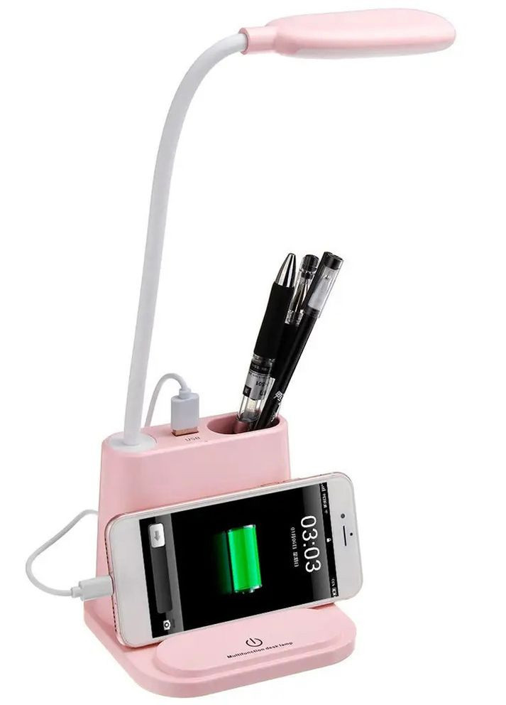 Настольный светильник usb с держателем для телефона Multifunctional desk lamp 1200mah Розовая No Brand (260511735)
