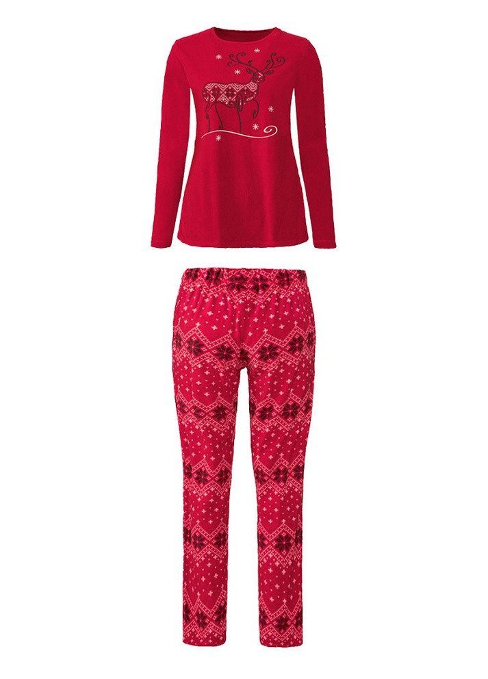 Червона зимня жіноча флісова піжама, домашній костюм лонгслив + брюки Esmara