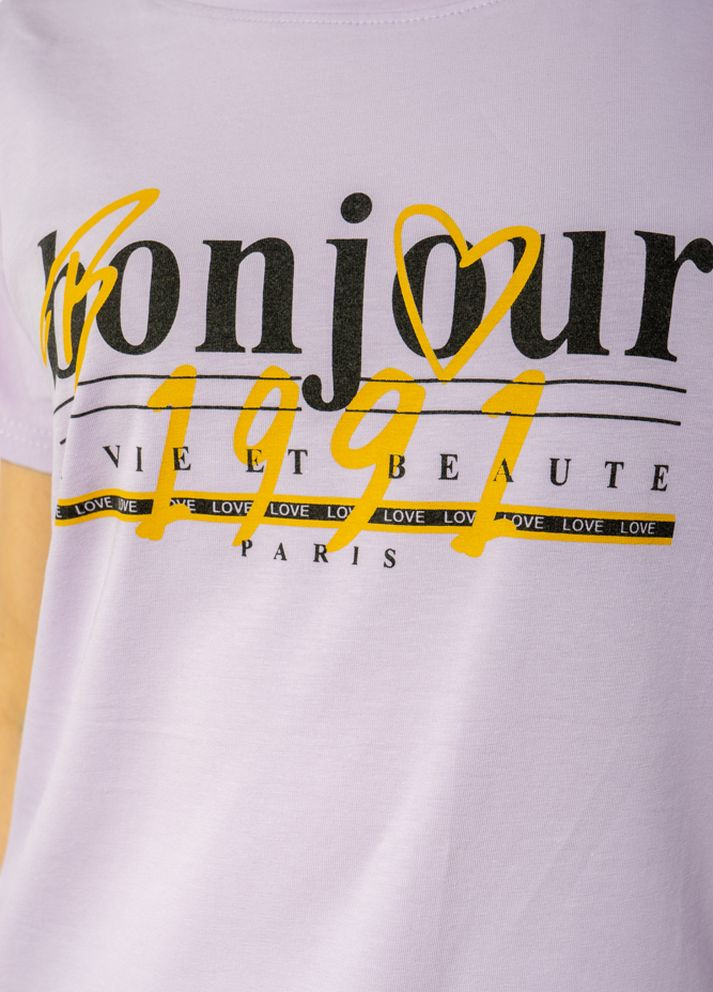 Прозора літня футболка жіноча з написом (світло-бузковий) Time of Style