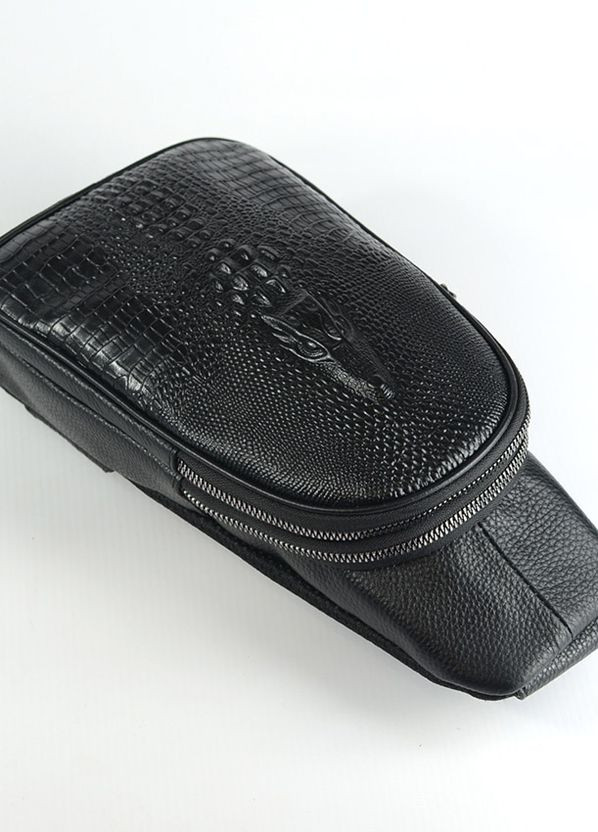 Чорна чоловіча нагрудна сумочка рюкзак слінг під крокодила, шкіряна сумка сумка рюкзак на груди No Brand (268219304)