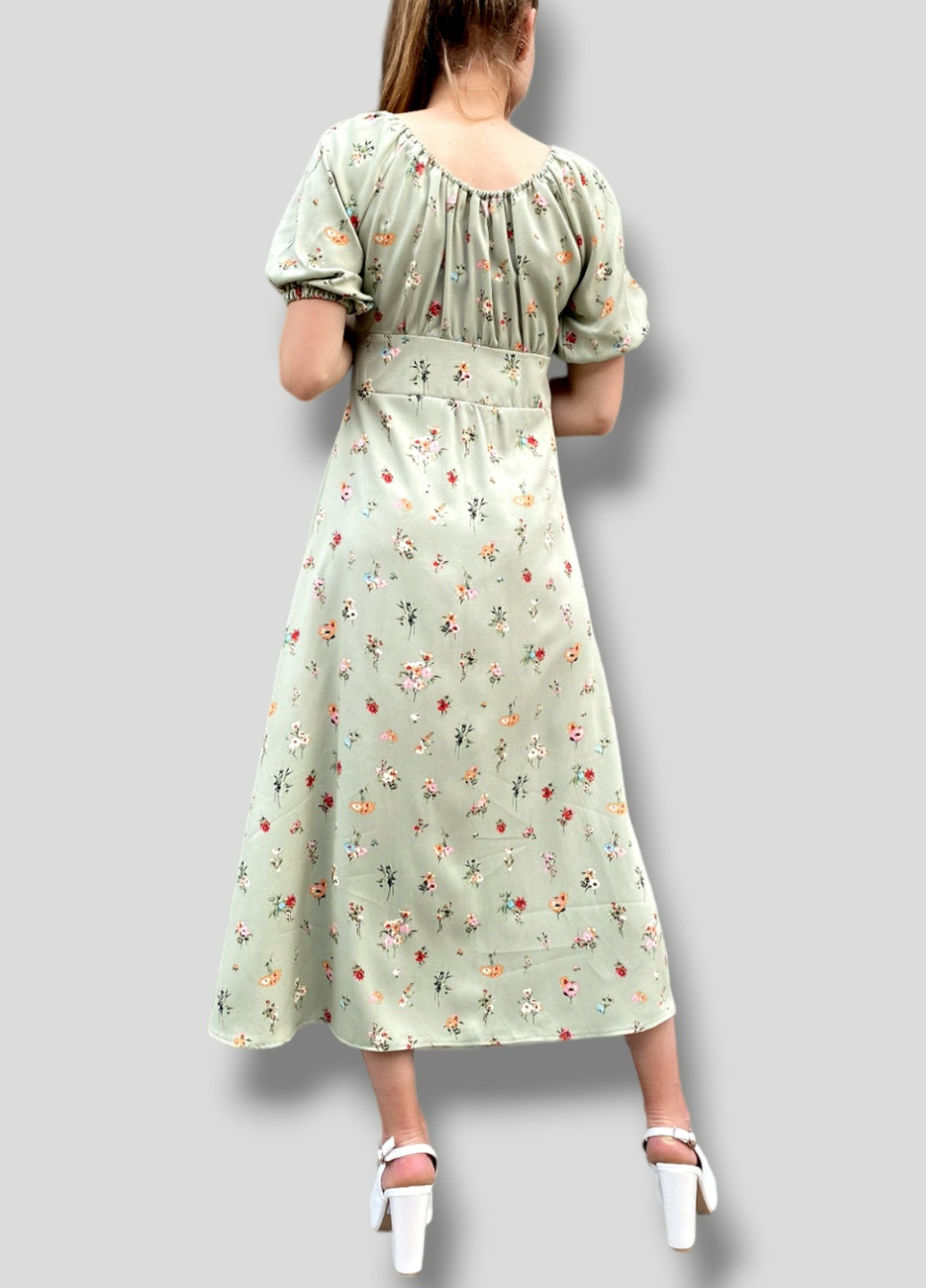 Оливкова повсякденний сукня штапель з розрізом No Brand з квітковим принтом