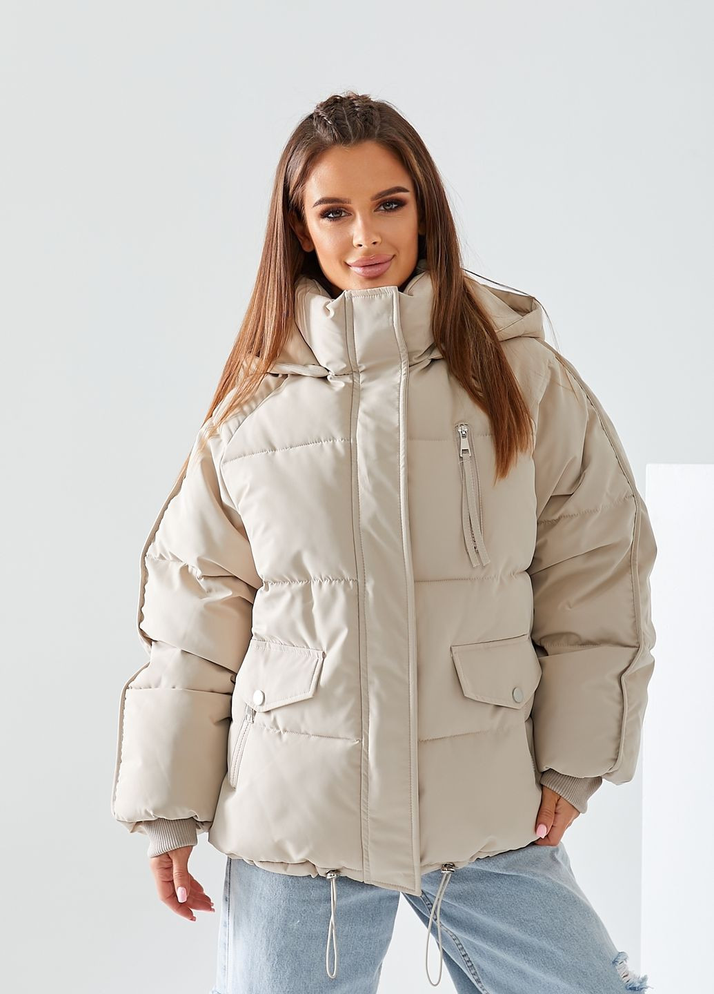 Бежевая зимняя теплая куртка с капюшоном бежевая зимняя AST-MODA