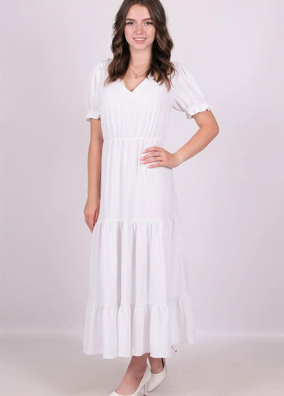 Білий кежуал сукня жіноча 169 однотонний жатка біла Актуаль