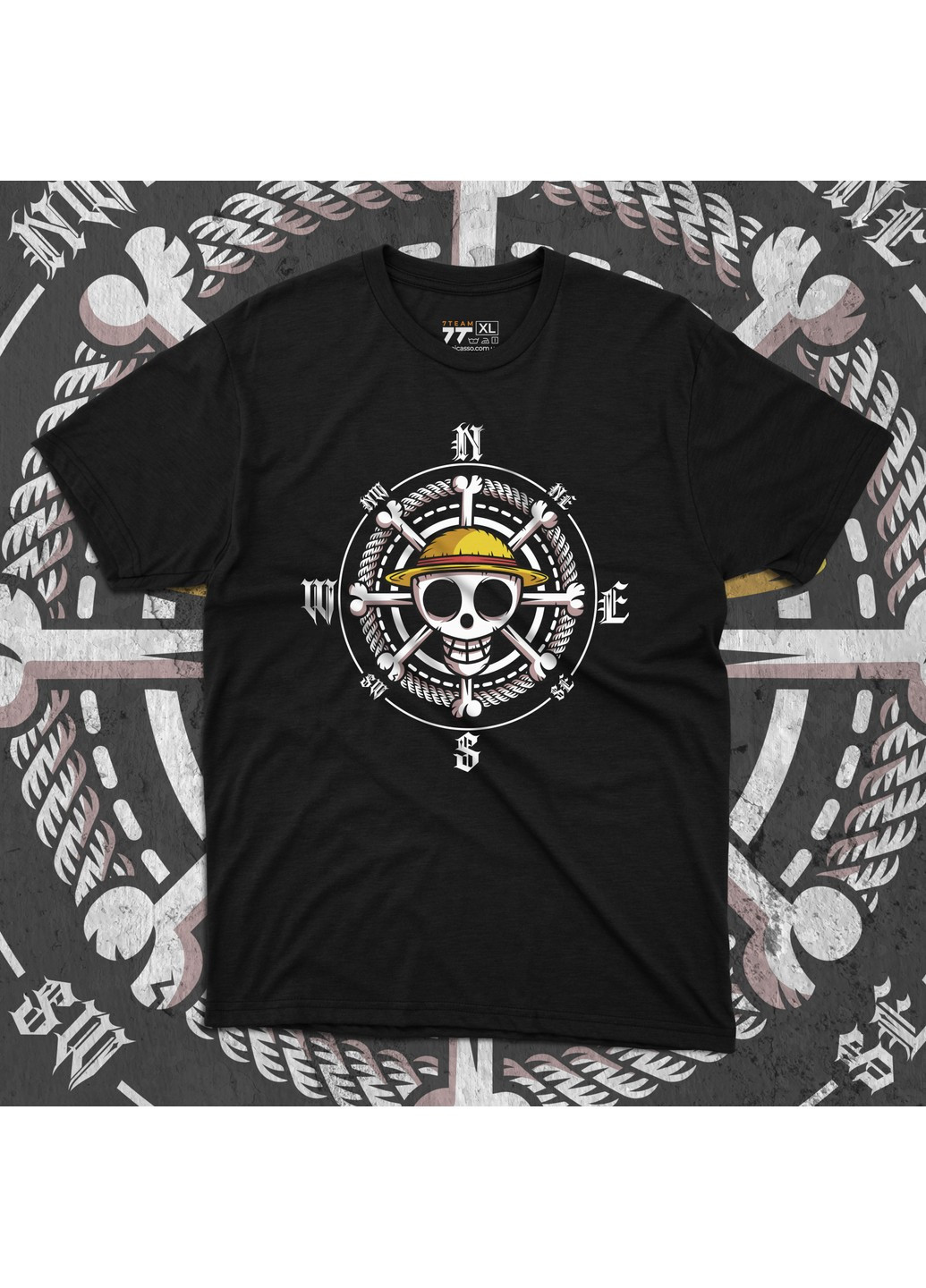 Чорна футболка з принтом ван піс - компас No Brand