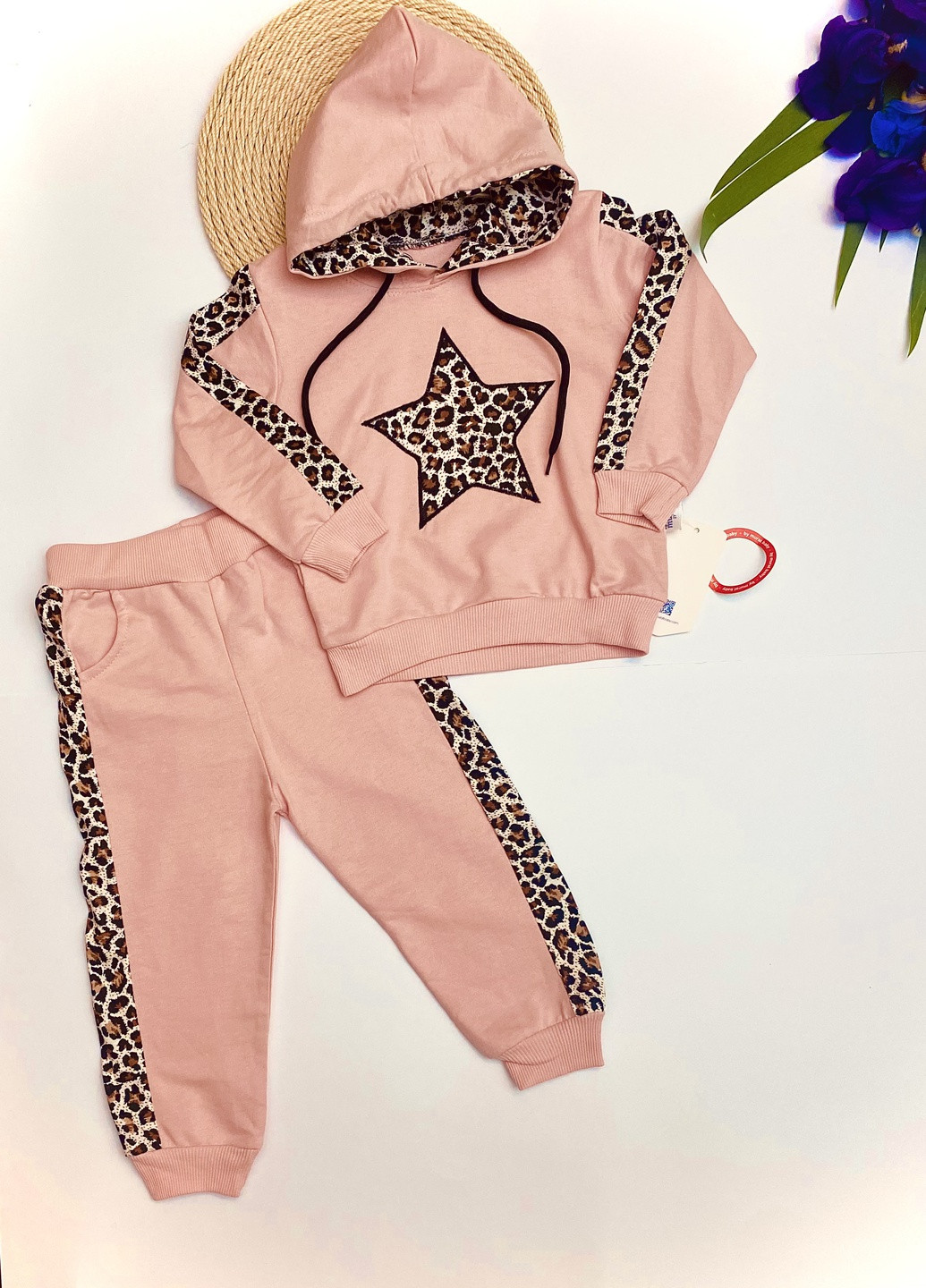 Розовый костюм для девочек з леопардовой вставкой Murat baby