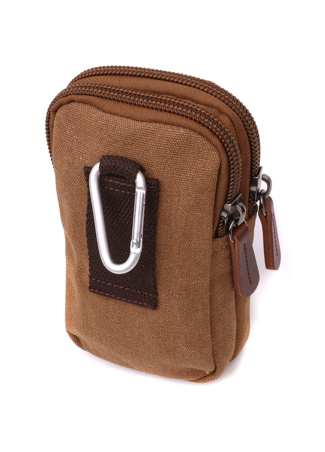 Добротная сумка-чехол на пояс с металлическим карабином из текстиля 22225 Коричневый Vintage (267932161)